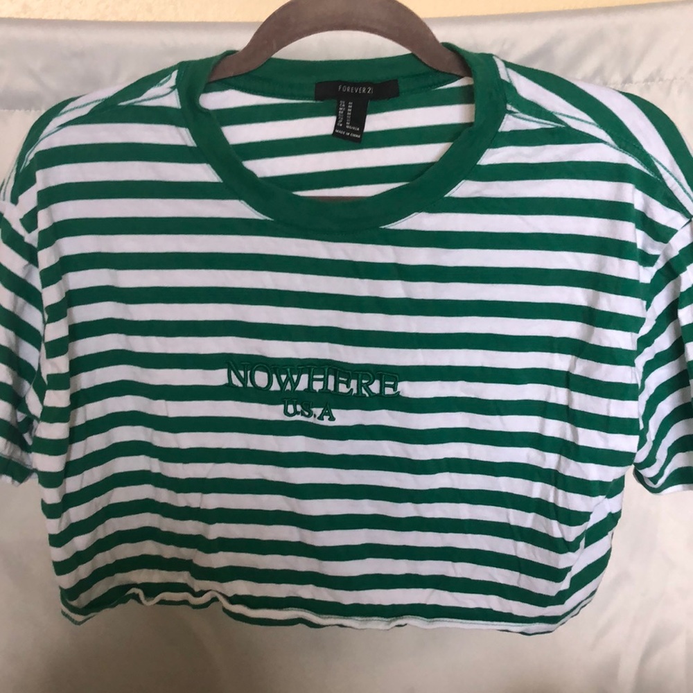 Green Stripe Crop Top Nowhere USA